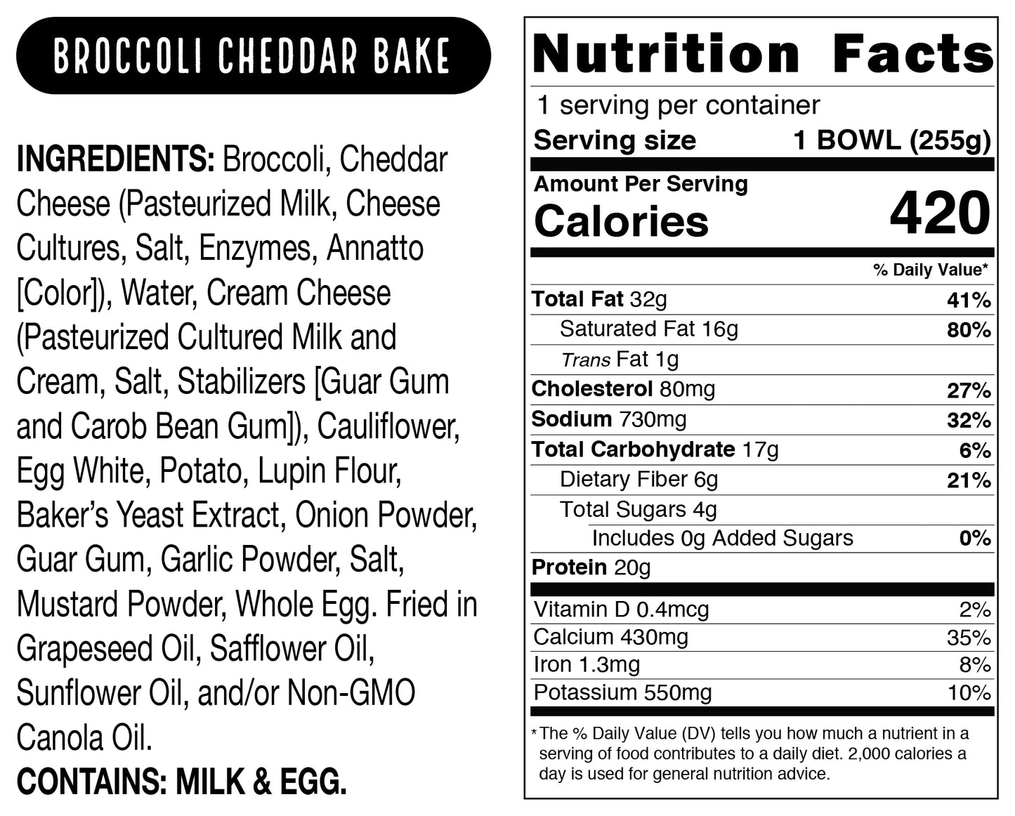 Real Good Foods Broccoli Cheddar Bake Bowl