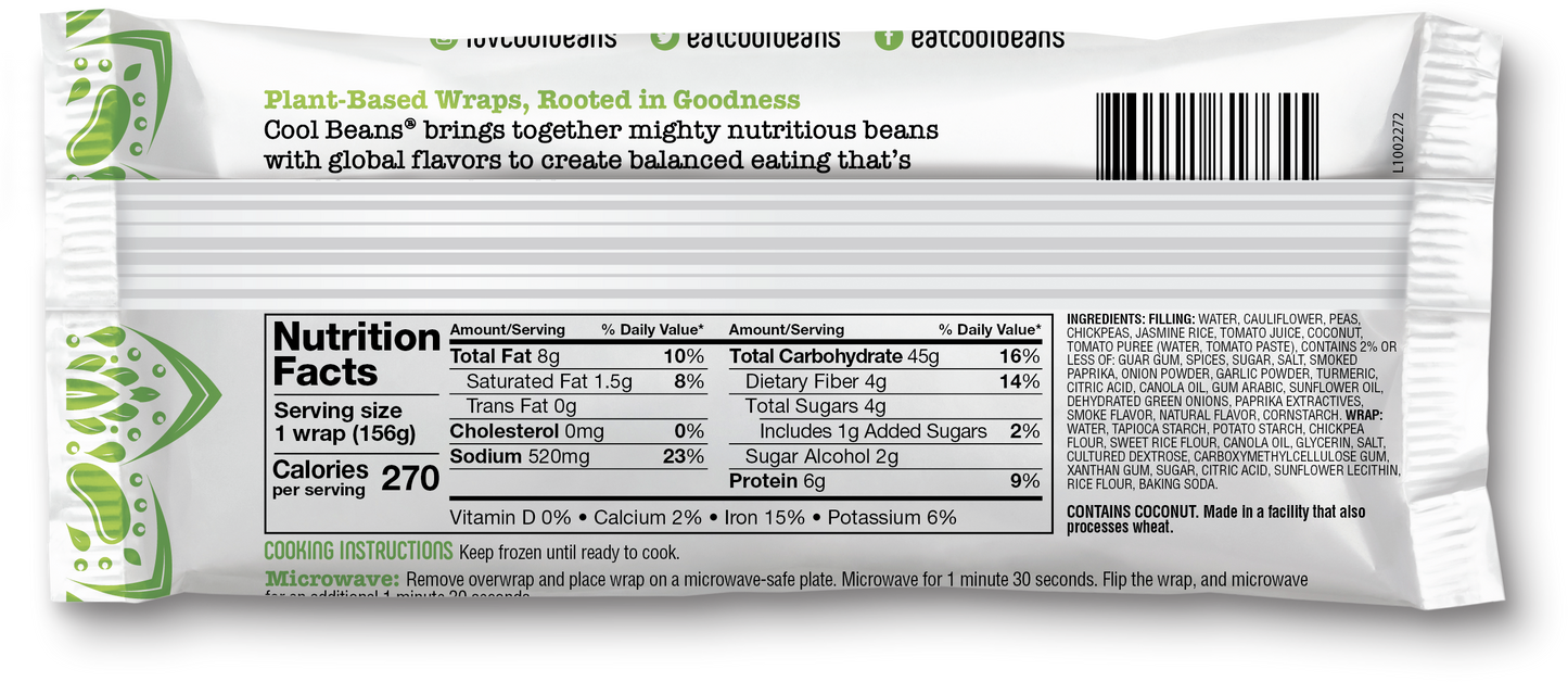 Cool Beans Tikka Masala Wrap- 2 Pack