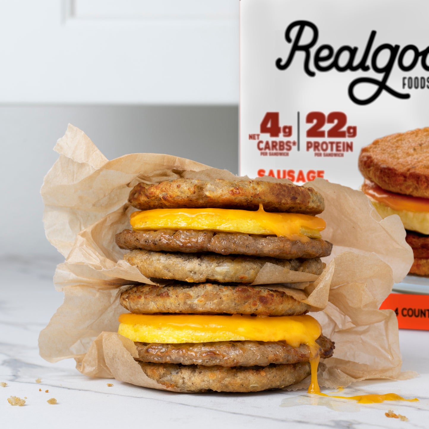 Real Good Foods Breakfast Sandwich Sausage, Egg & Cheese (4 count) Prepared