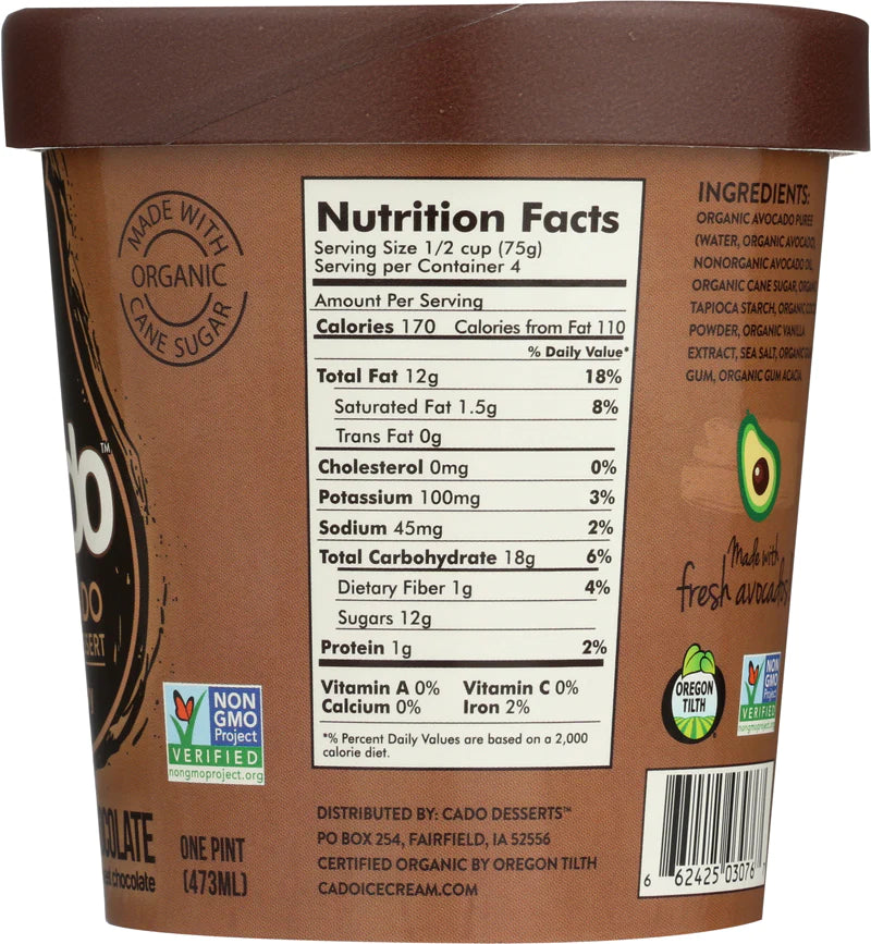 Cado Deep Dark Chocolate Pint- back image