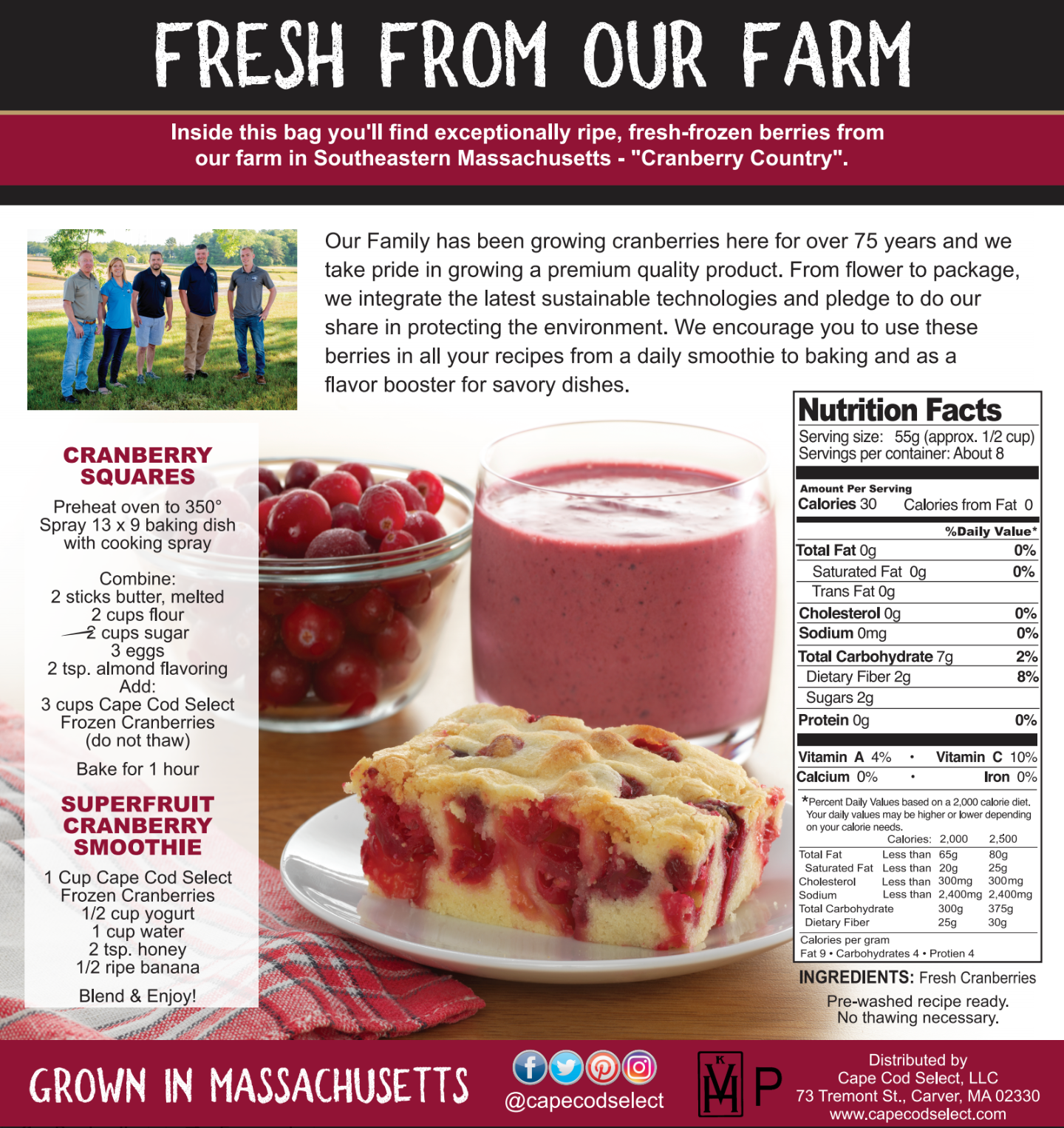 Cape Cod Select Frozen Cranberries-3 lbs-nutrition