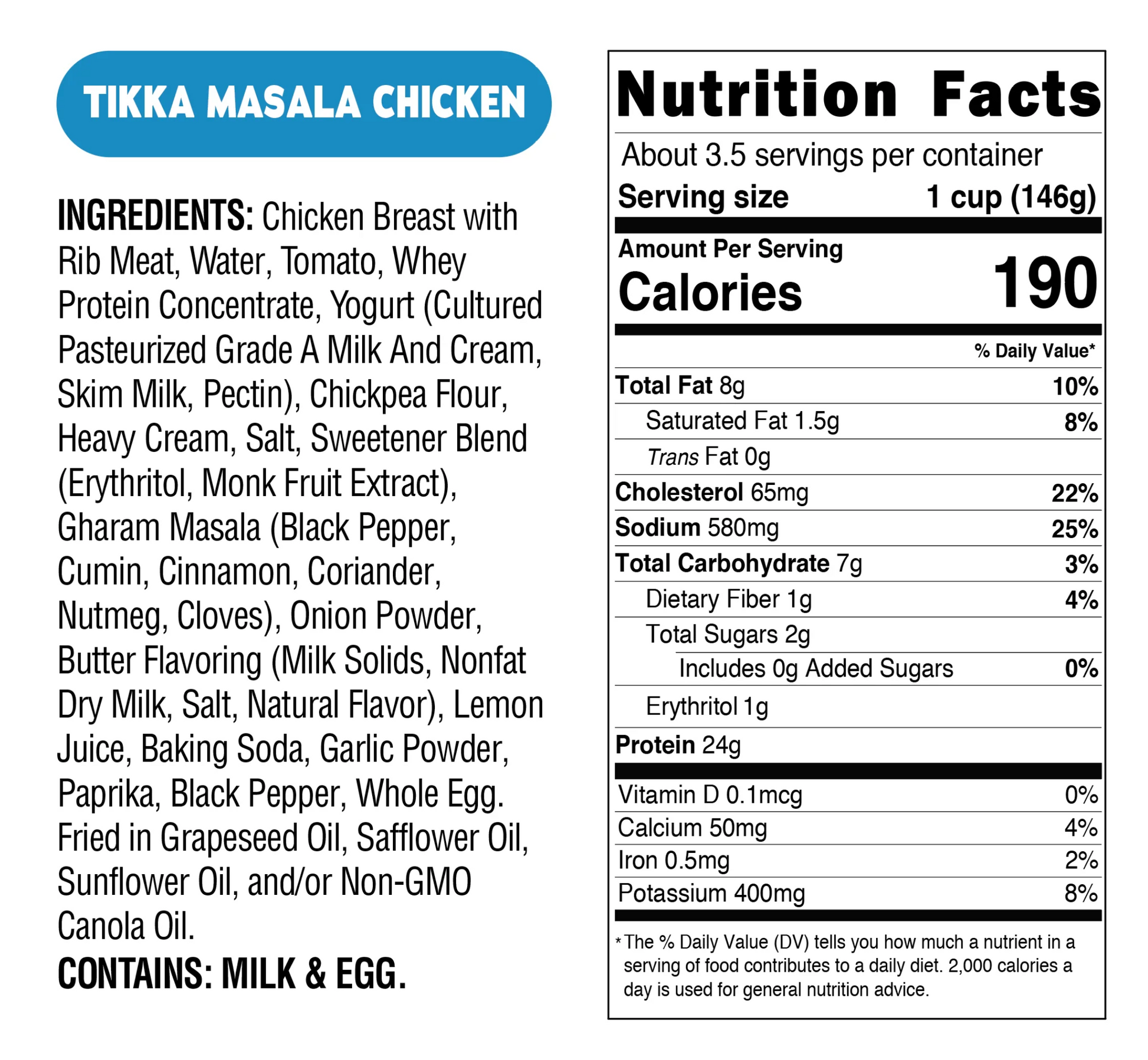 Real Good Foods Tikki Masala Chicken Nutrition Facts