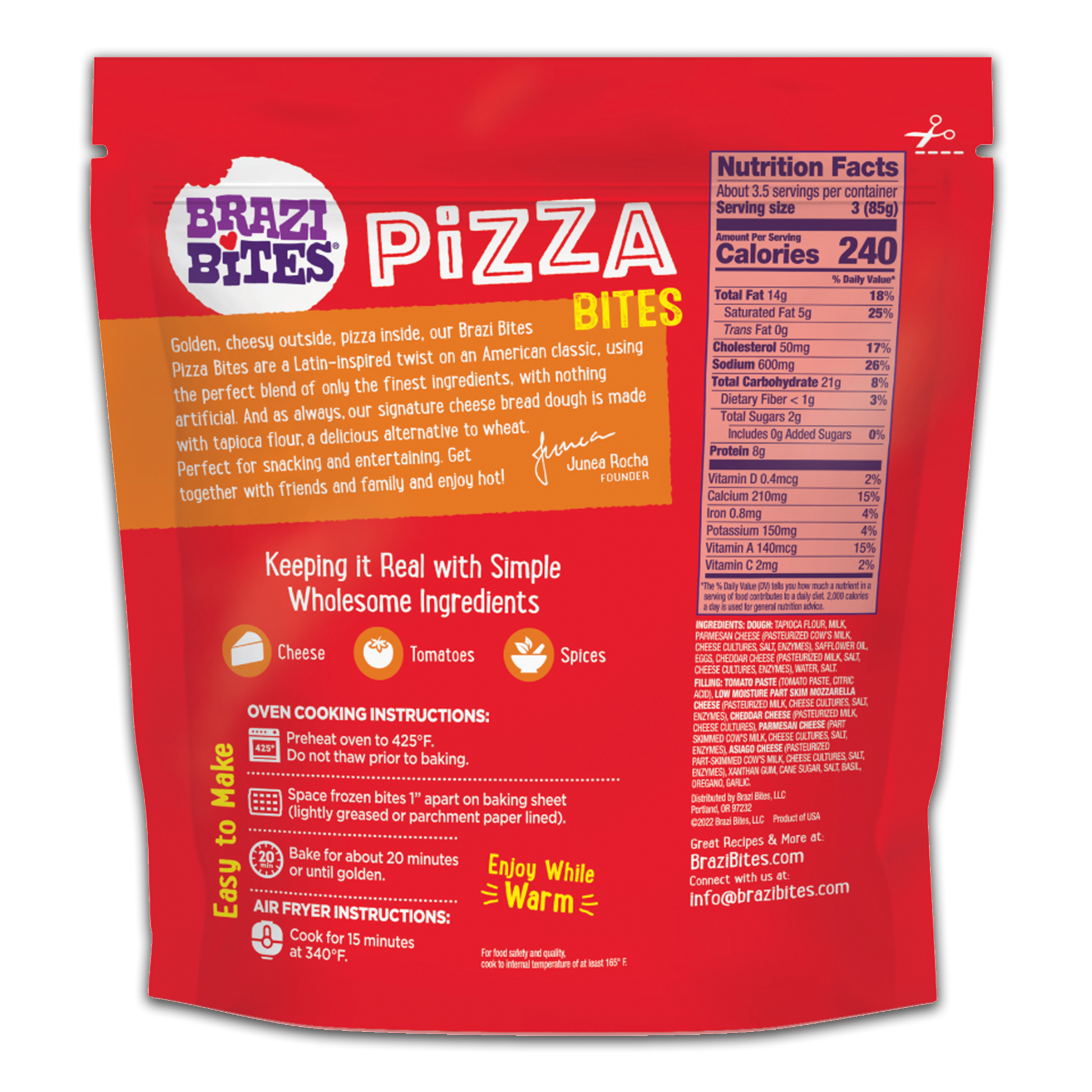 Brazi Bites Four Cheese Pizza Bites- back of packaging