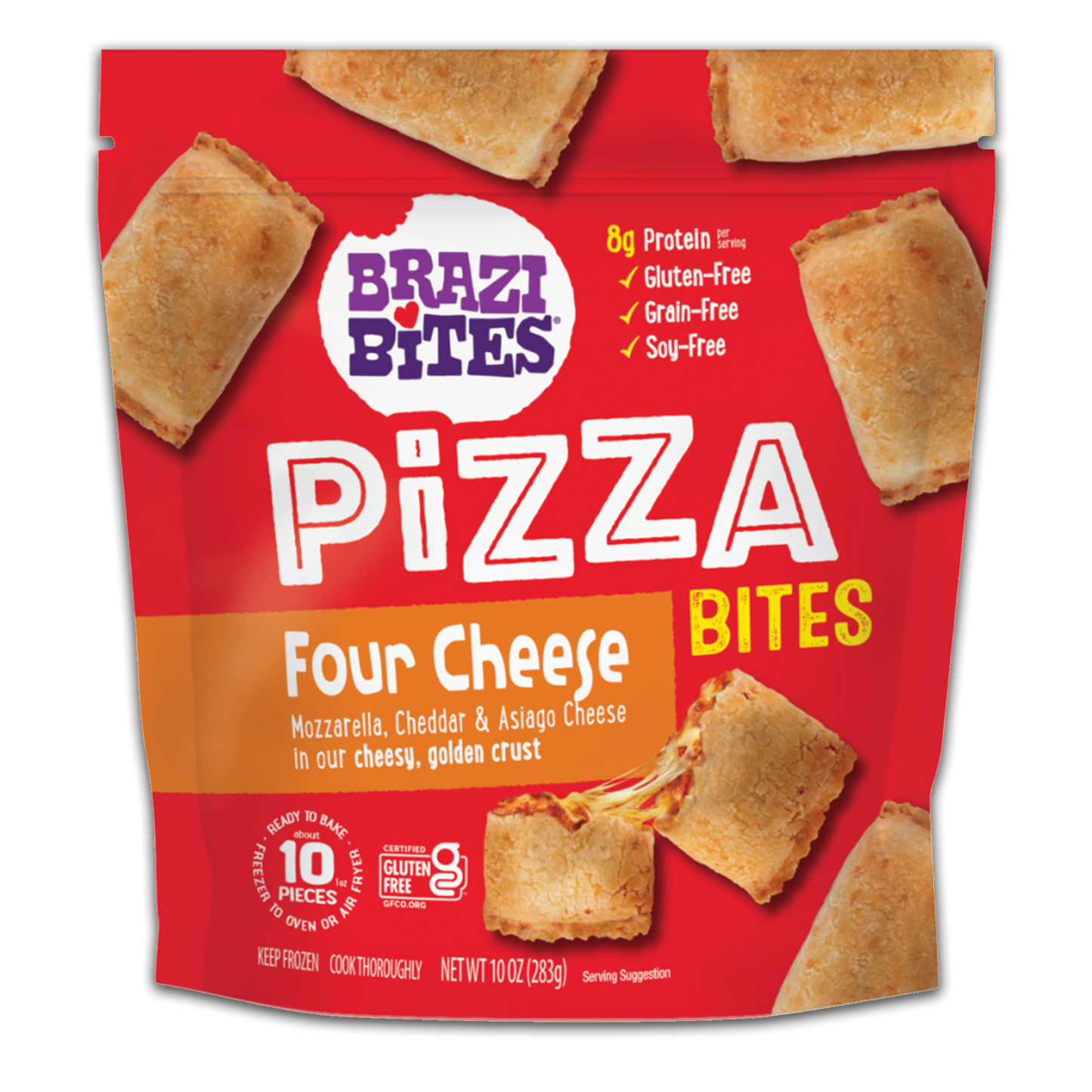 Brazi Bites Four Cheese Pizza Bites front of packaging