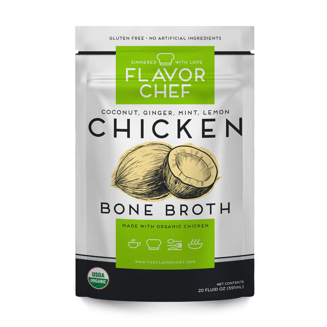 Flavor Chef Organic Coconut Ginger Chicken Bone Broth (20 oz)